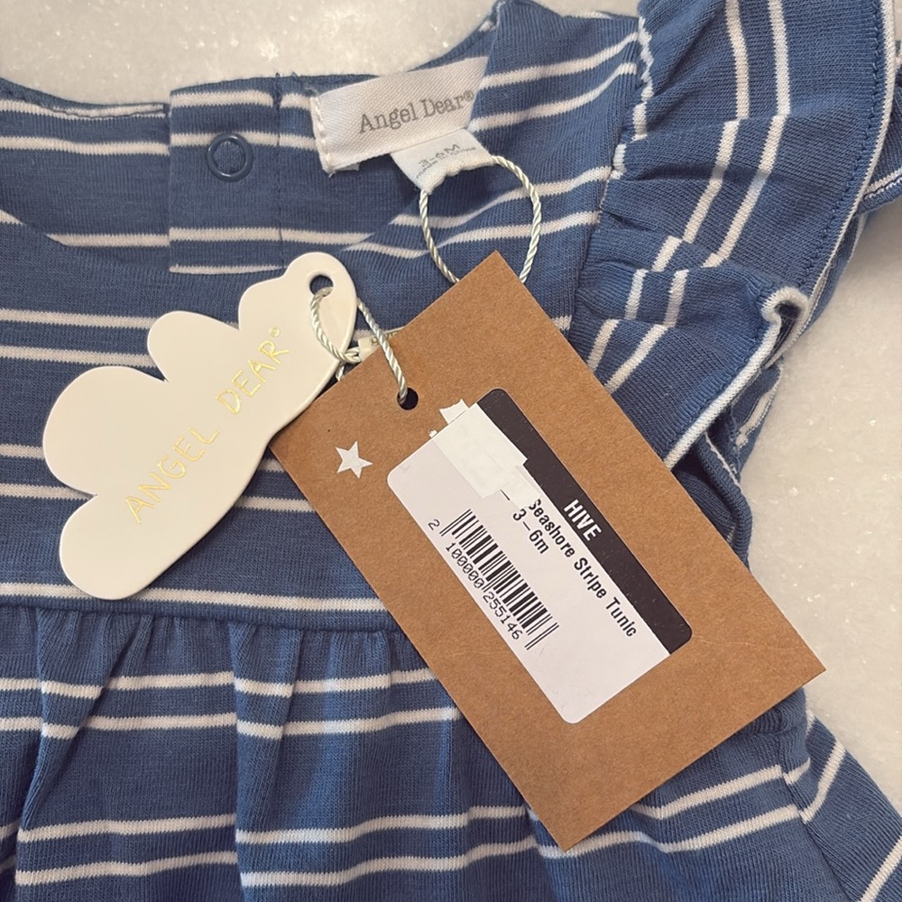 ANGEL DEAR 2-Piece Set tunic and bloomers flutter sleeve stripes blue 3-6m NWT - Picture 2 of 4